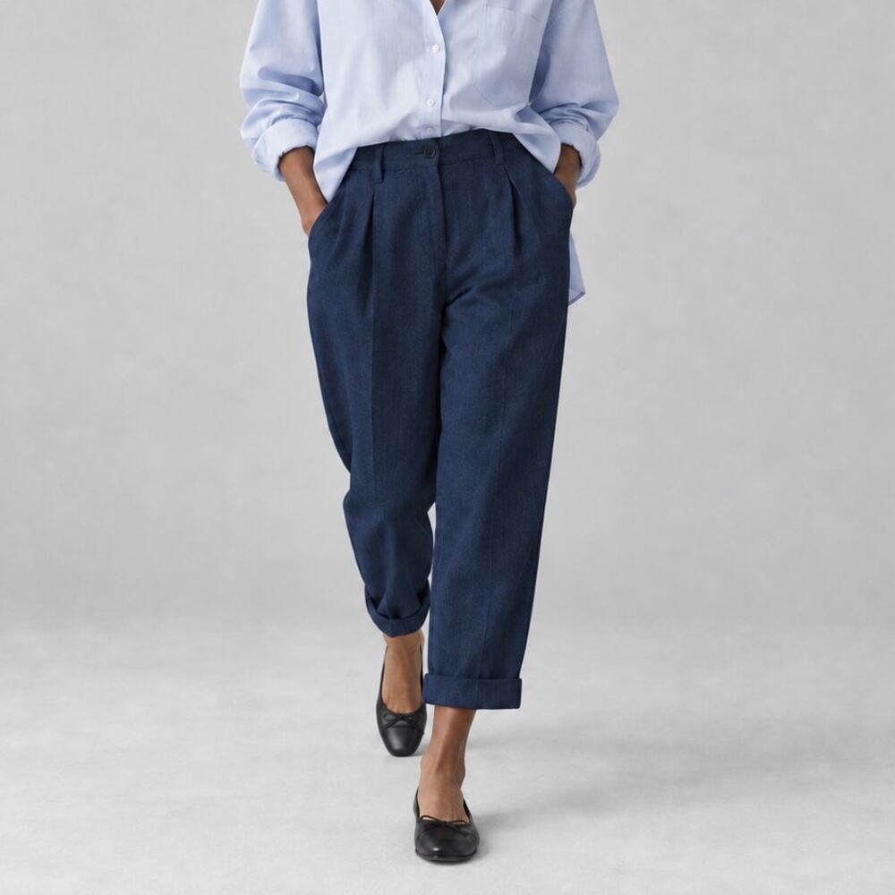 Etro Сropped Рerringbone-pattern Сotton Сhinos Pants Womens IT46/US10 Navy
